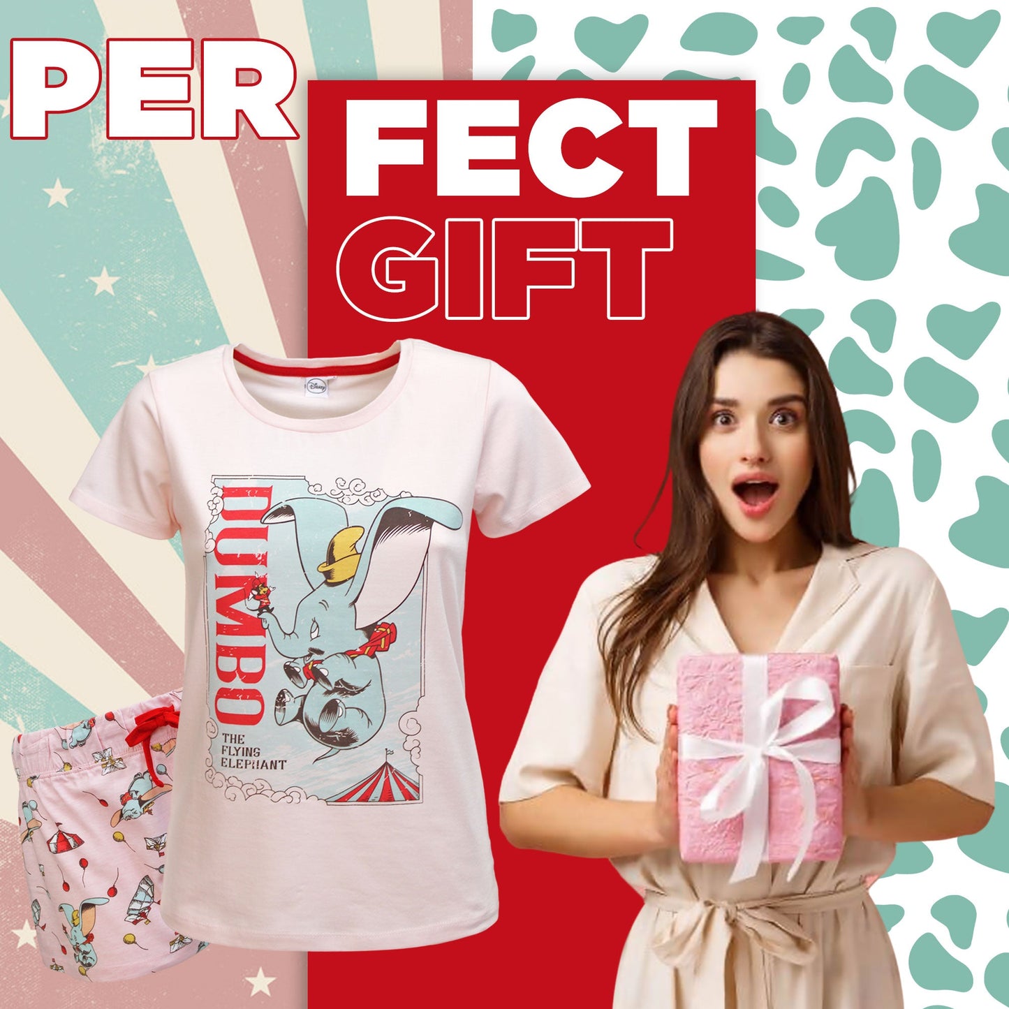 Pigiama donna Disney Dumbo T-shirt e shorties ragazza in cotone 6578