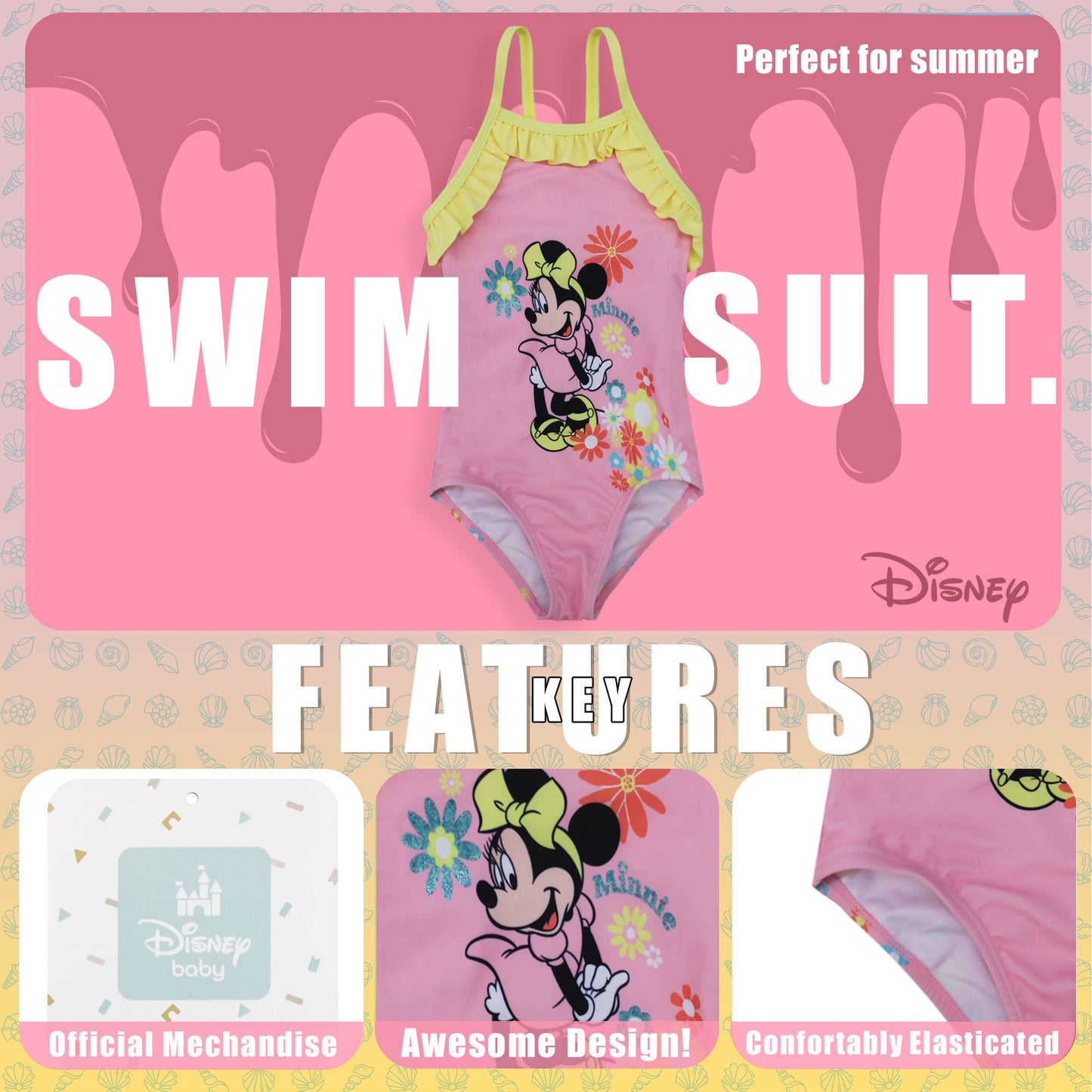 Costume da bagno intero mare per neonato bambina Disney Minnie Mouse volant 6662