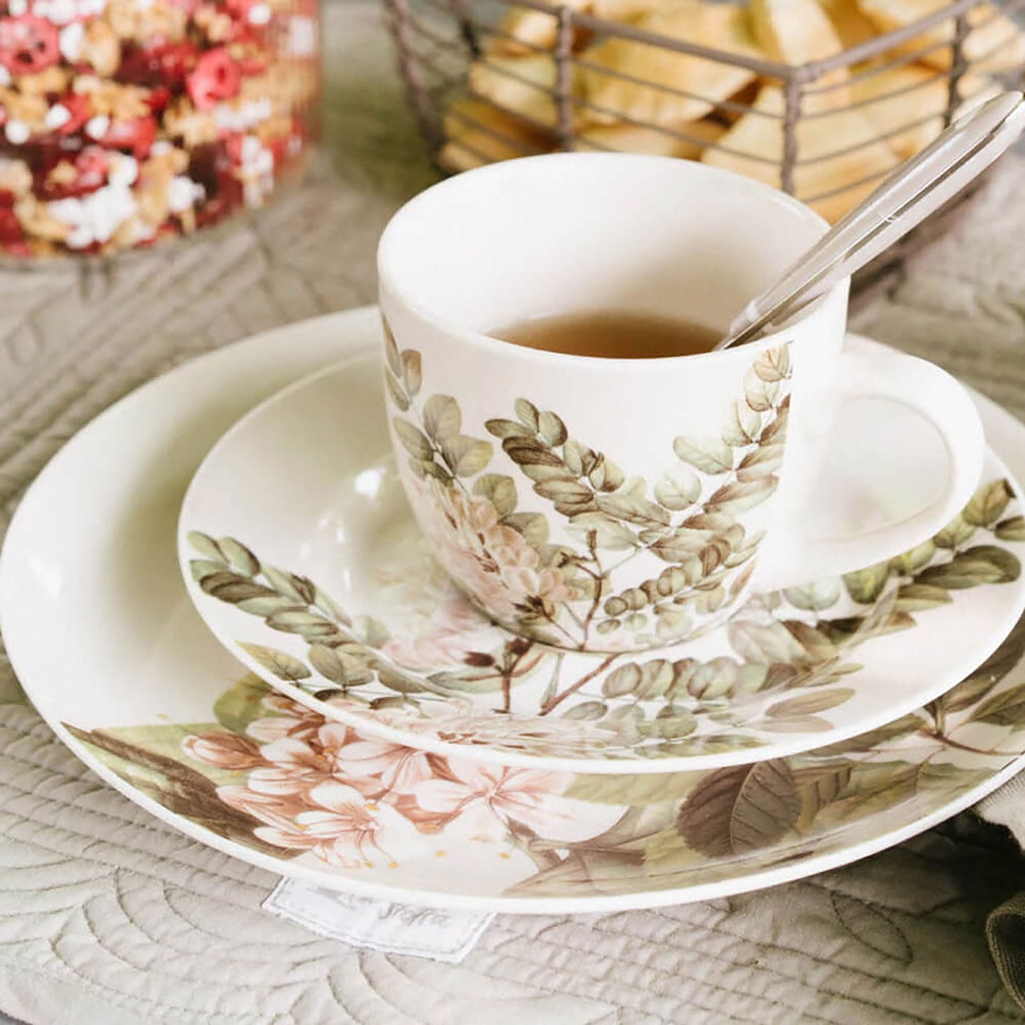 Tazze con piattini Natural Chic porcellana Nuvole di Stoffa Herbarium 230ml 6679