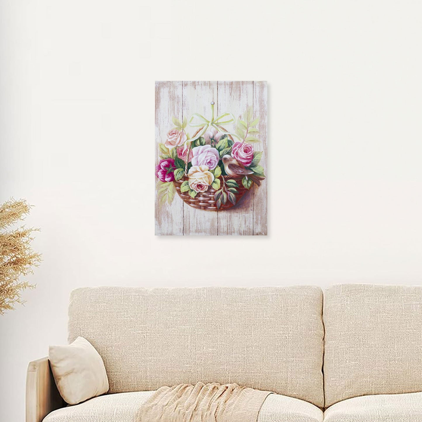 Quadro su legno decorativo Shabby Chic Nuvole di Stoffa cesto di fiori 6711