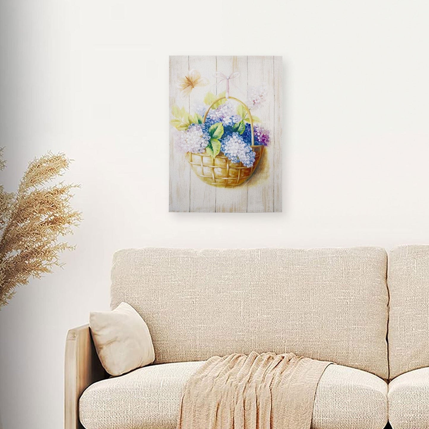 Quadro su legno decorativo Shabby Chic Nuvole di Stoffa cesto di fiori 6717