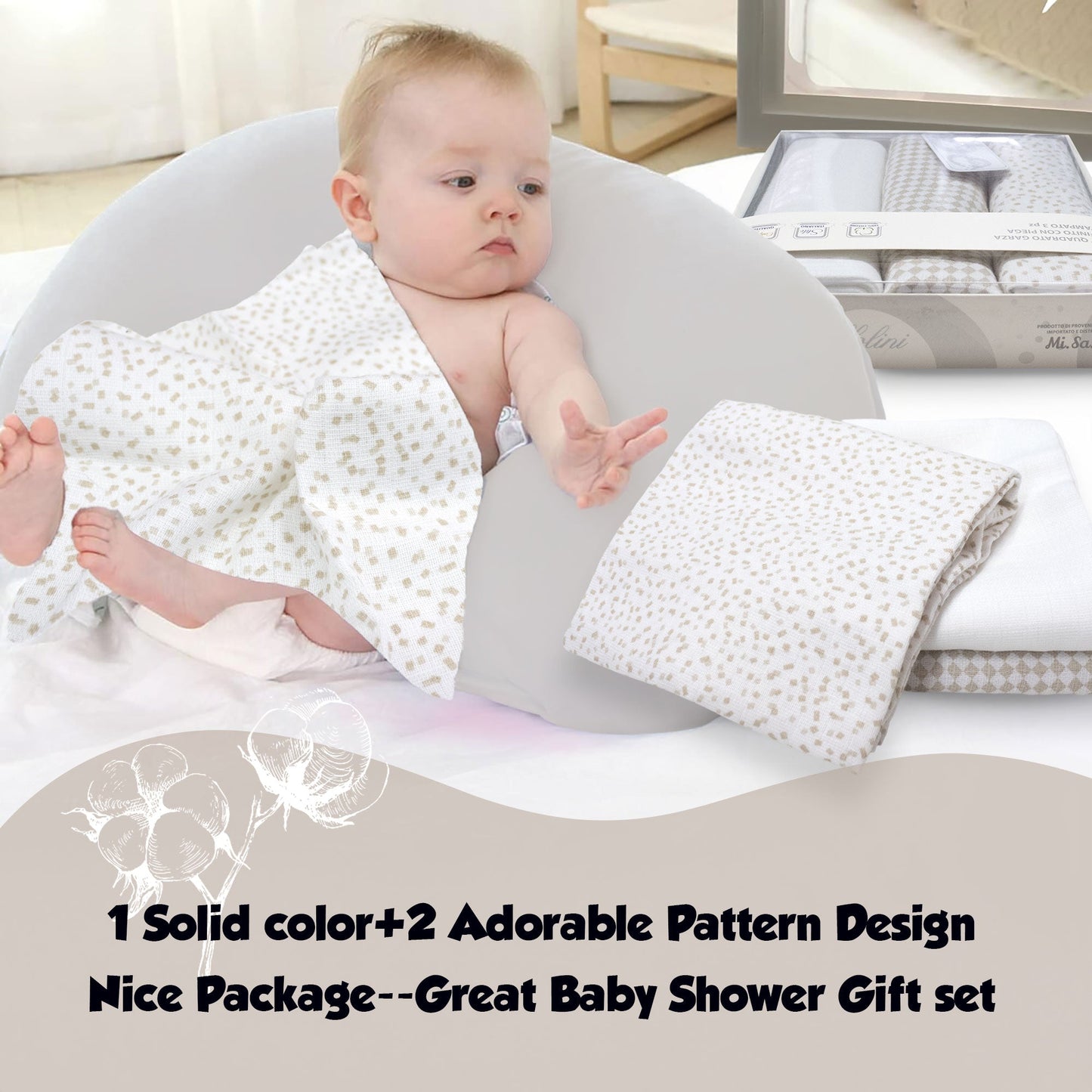 Mussole per neonato in cotone quadrati teli multiuso in garza 3 pezzi 6851