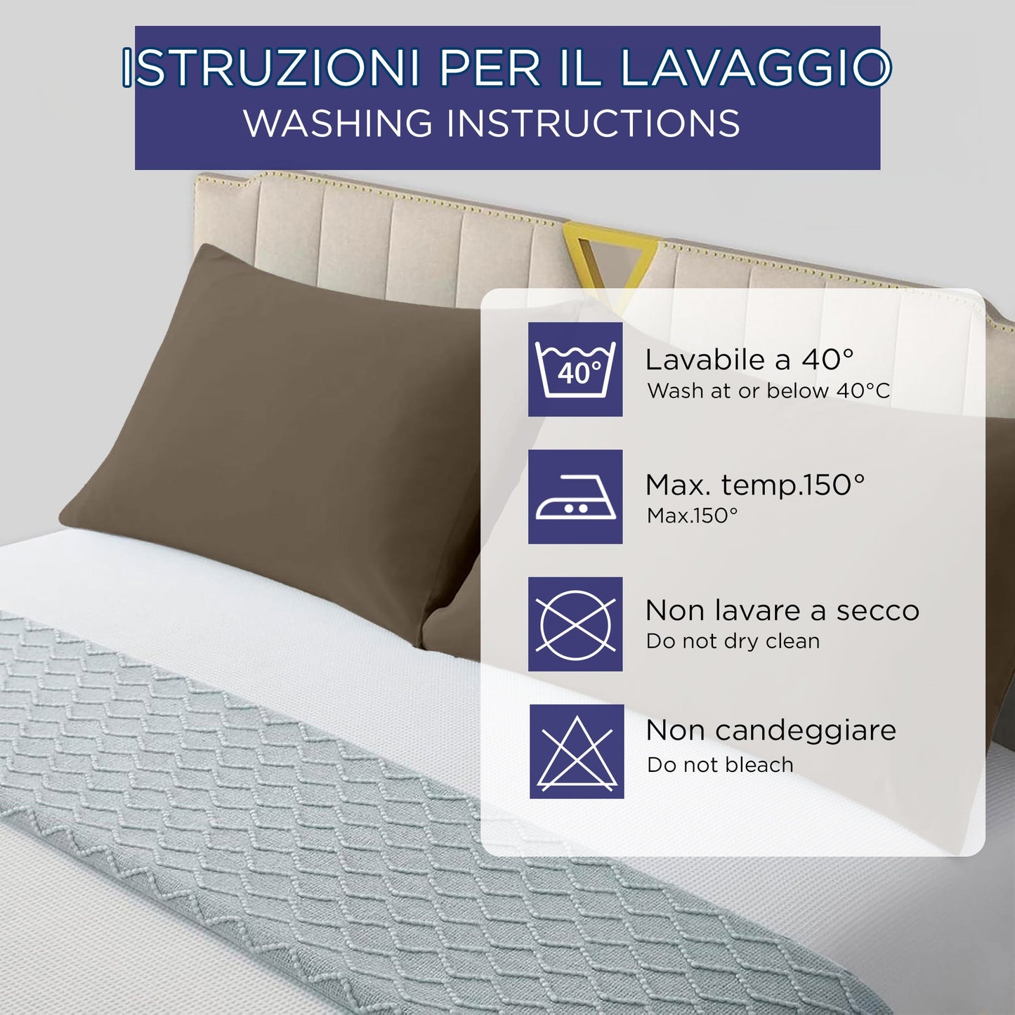 Coppia federe cuscini letto Copricuscini per guanciale in tinta unita 6860