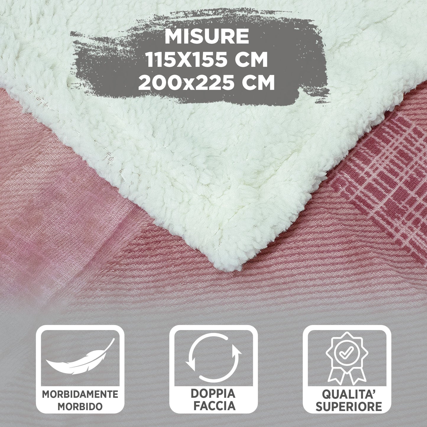 Coperta Plaid agnellato disegno Tartan in flannel ricciolino varie misure 6917