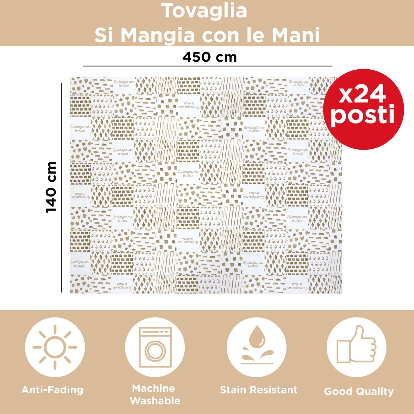 Tovaglia antimacchia copritavolo impermeabile x24 stampa Geometrica 140x450 6933