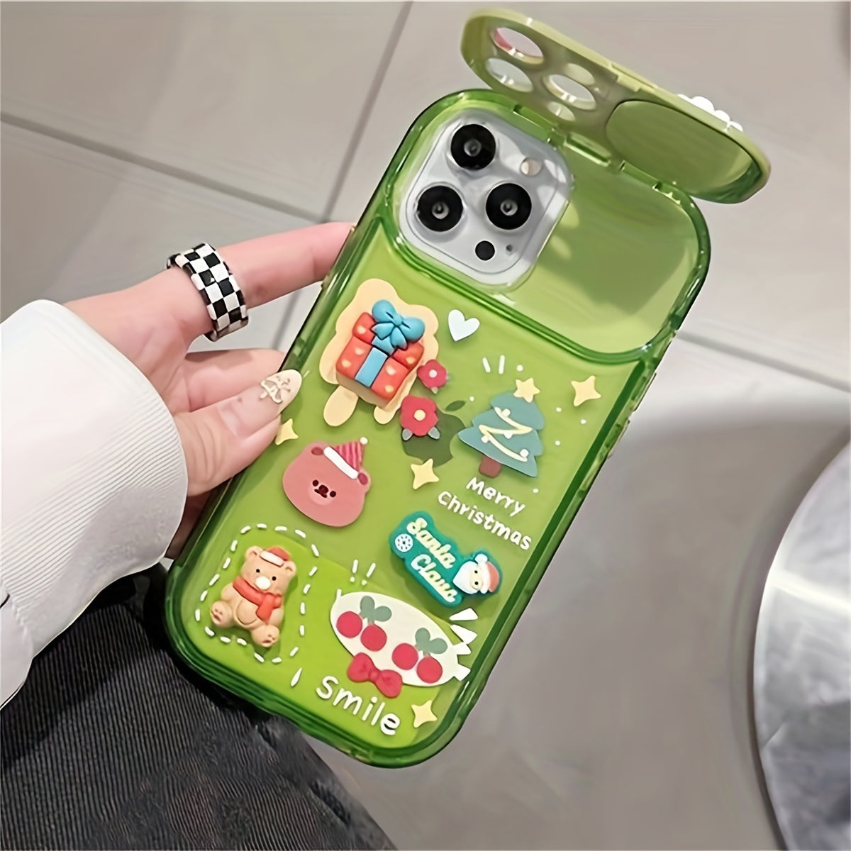 Cute Cartoon Christmas Elk Makeup Mirror Phone Case Compatible with Iphone 16 15 14 13 12 11 Pro Max Santa Claus Tree Soft Shockproof Cover