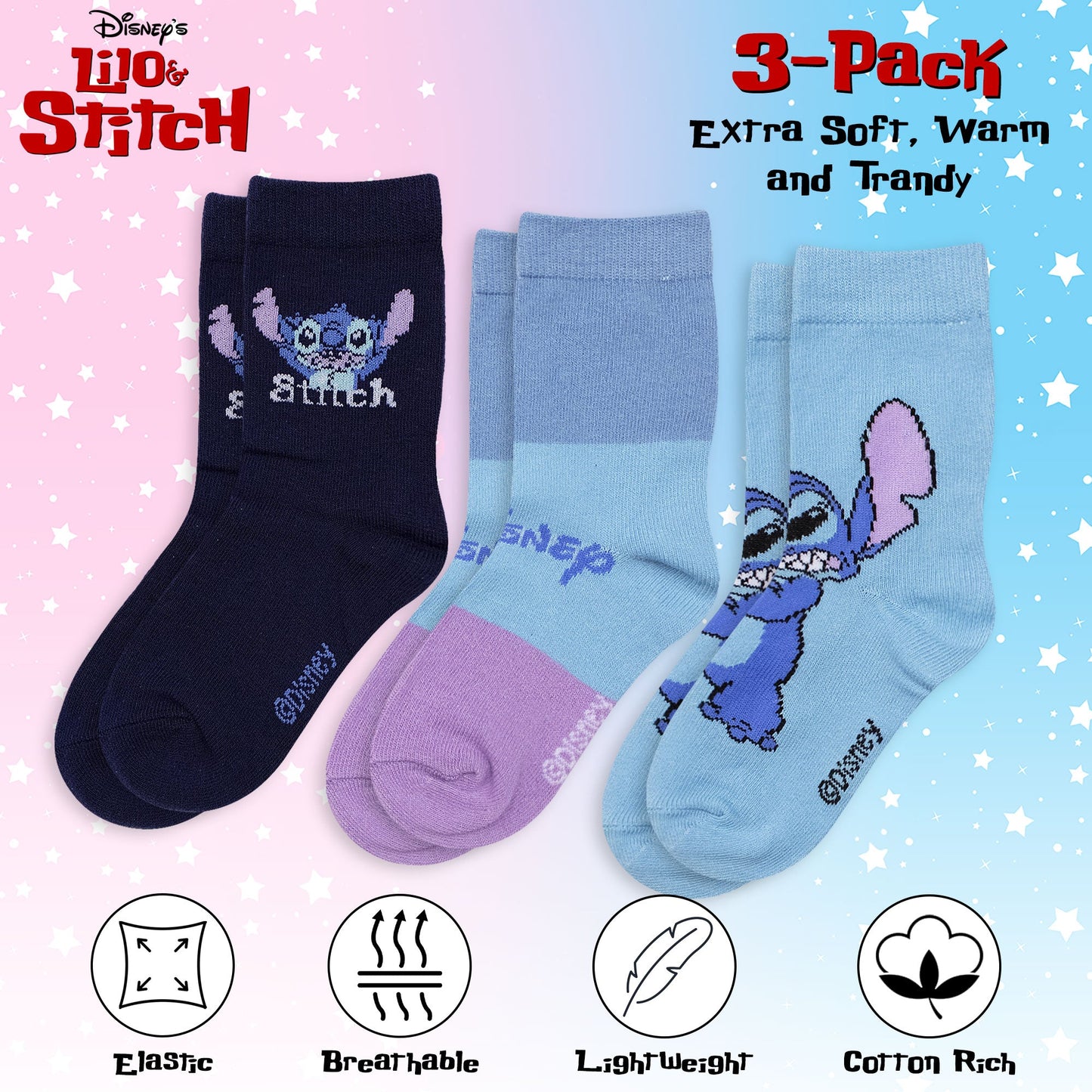Calzini bambina Disney Lilo e Stitch set 3 paia in cotone 6967