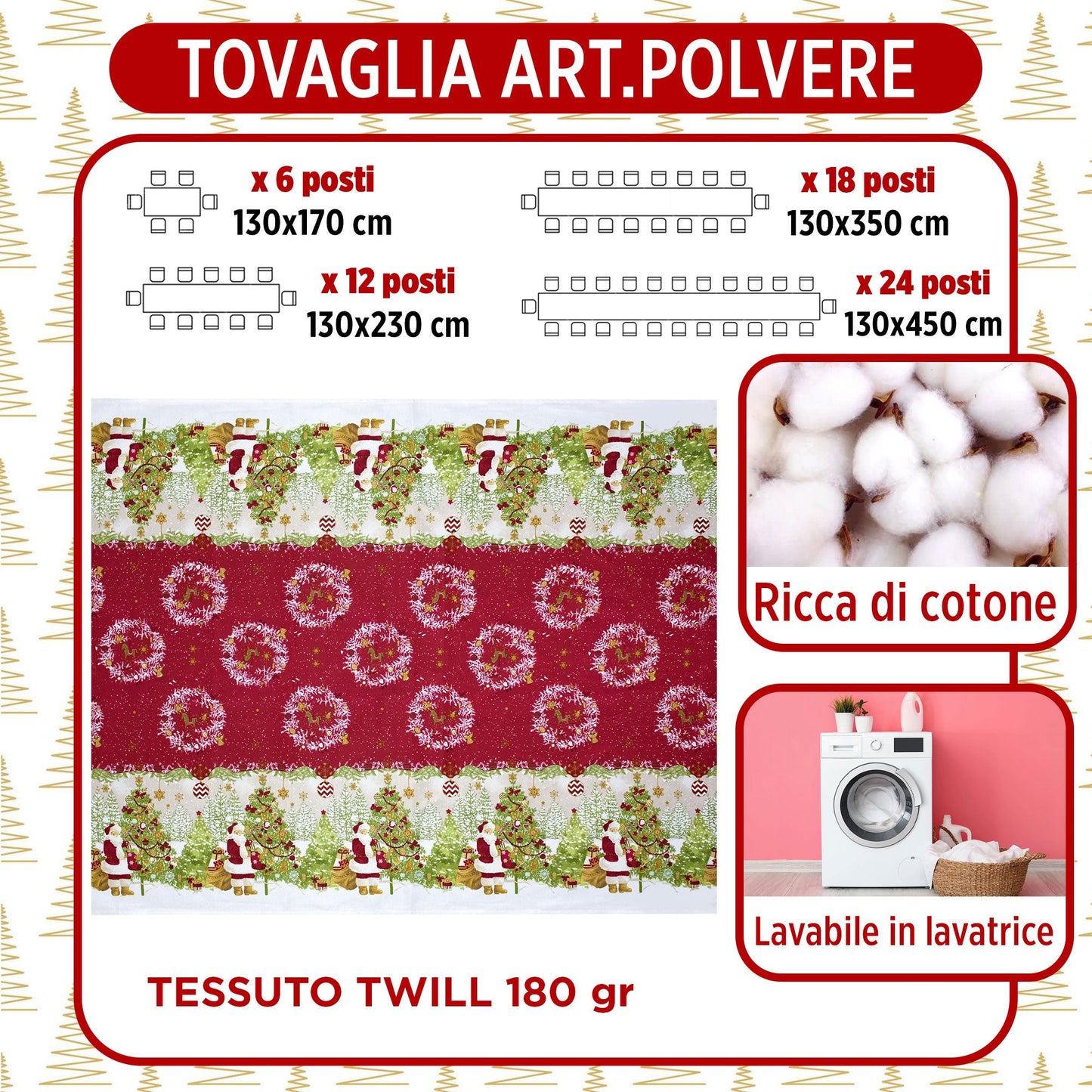 Tovaglia Natalizia rettangolare varie misure Copritavolo Twill stampato 6974