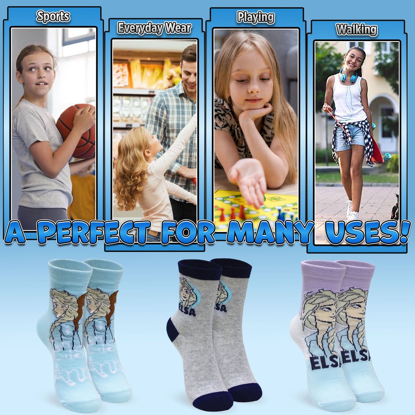 Calzini bambina Disney Frozen Elsa e Anna set 3 paia in cotone 7020