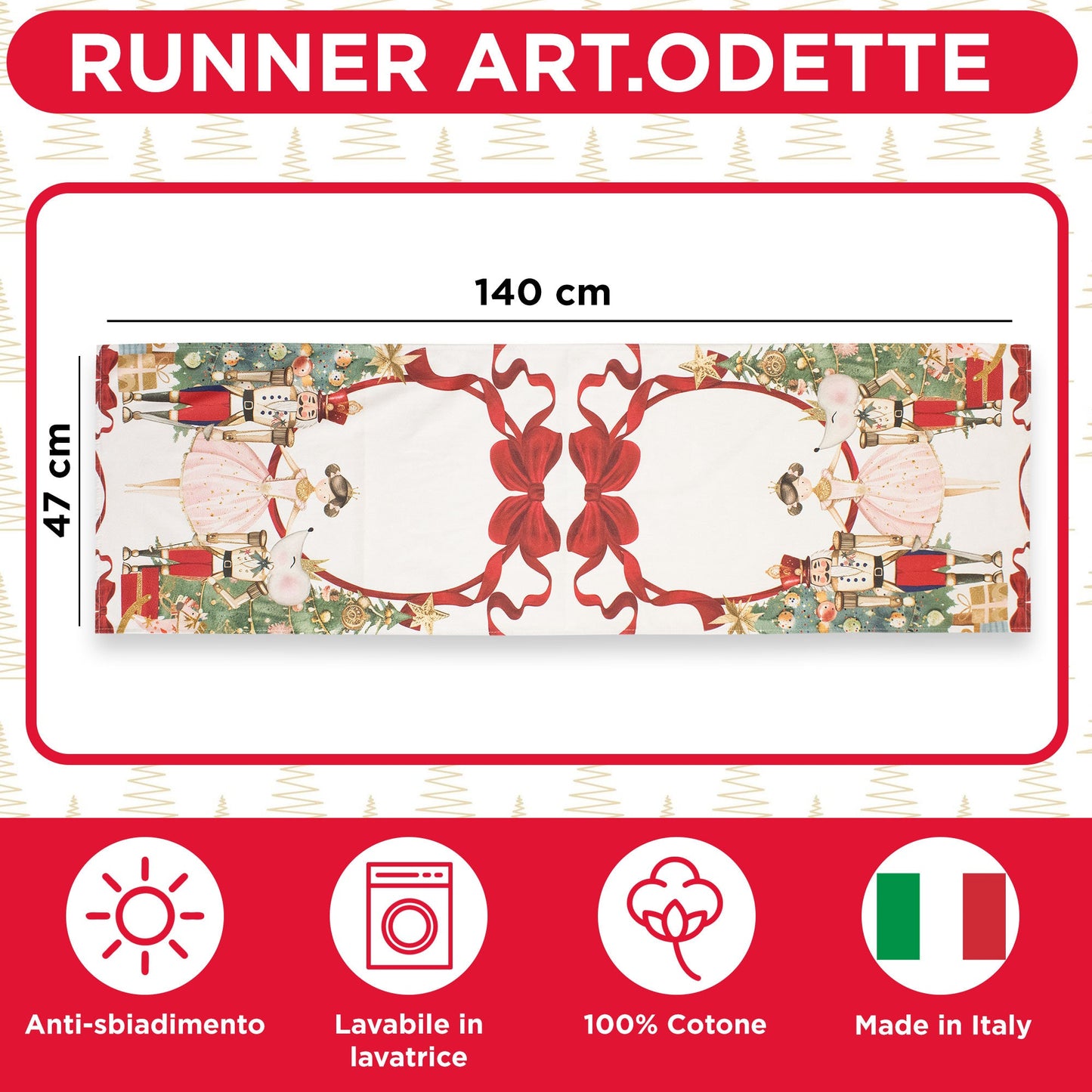 Runner natalizio da tavolo Cotone decorazioni Centrotavola Natale Odette 7145