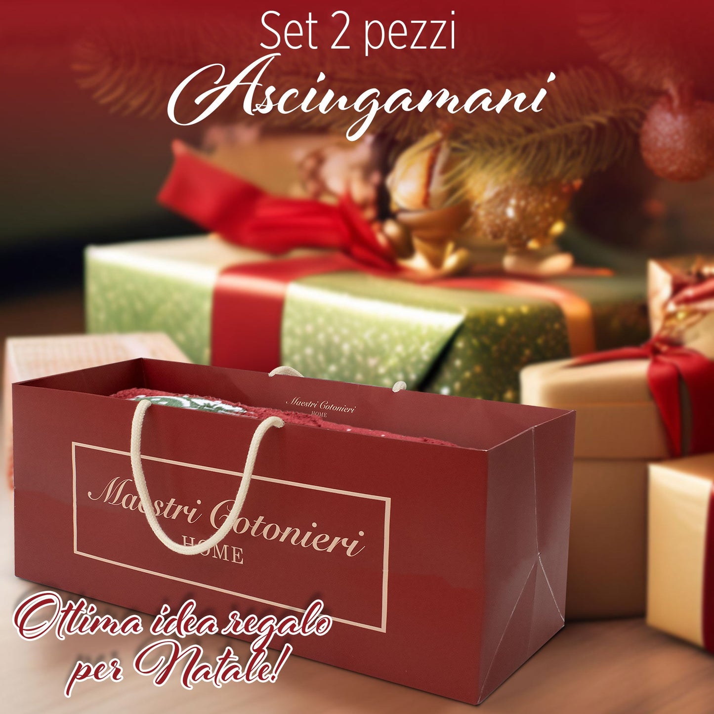 Asciugamani Natalizi Bagno set 1+1 in Spugna di Cotone Decoro Natale Abete 7148