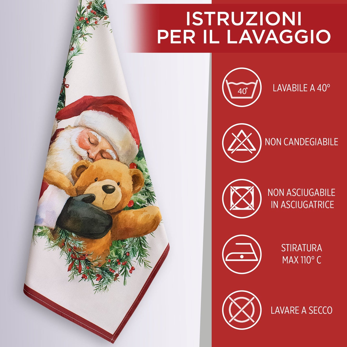 Set Strofinacci natalizi 3pz Canovacci Babbo Natale in cotone Decoro cucina 7150