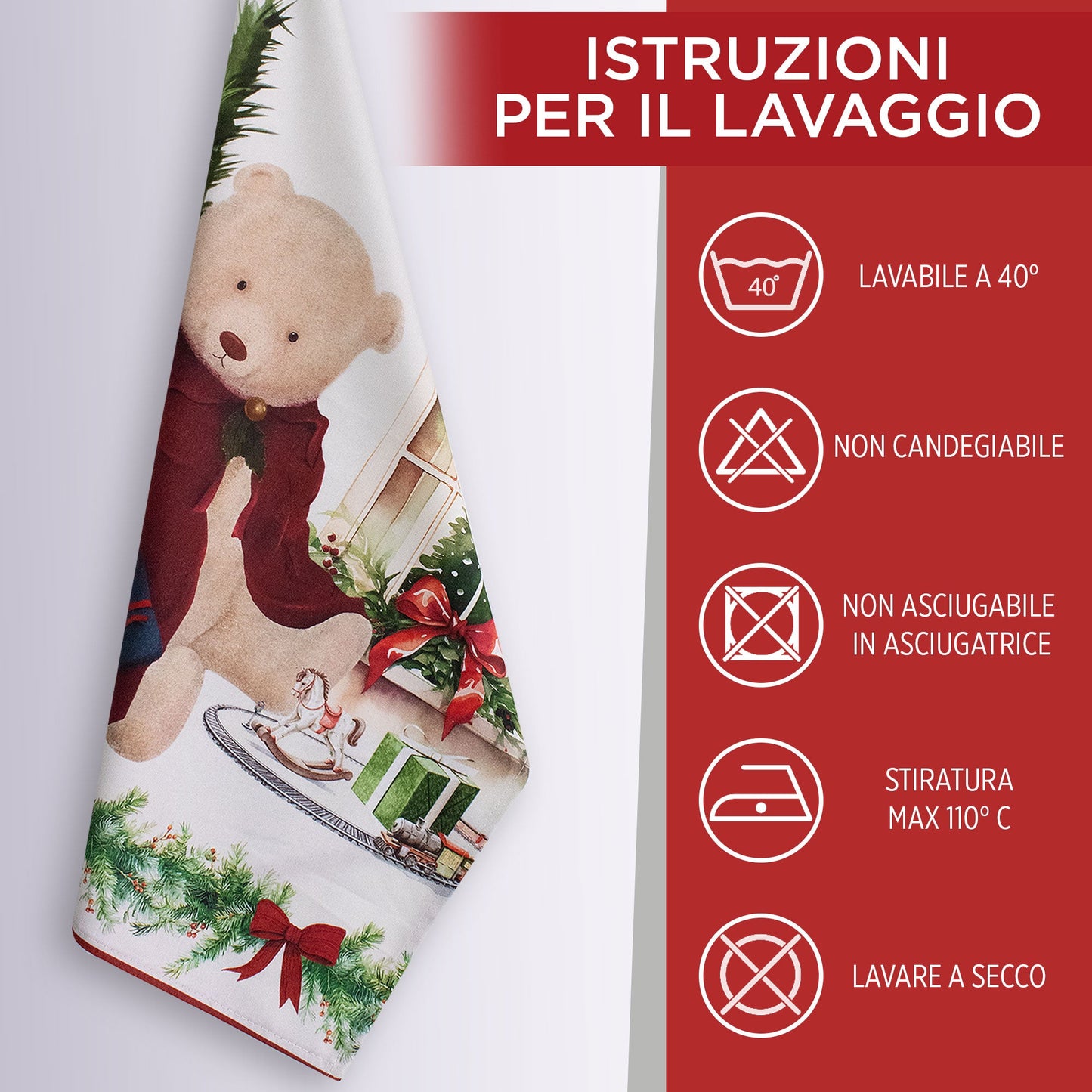 Set Strofinacci natalizi 3pz Canovacci Natale in cotone Decoro Ballerina 7151