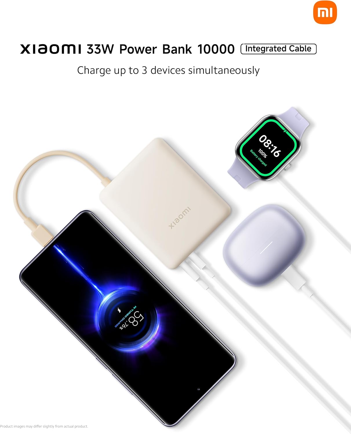 Xiaomi Powerbank 10000MAH 33W Cavo Integrato Usb-c Ricarica Rapida Iphone - Tan