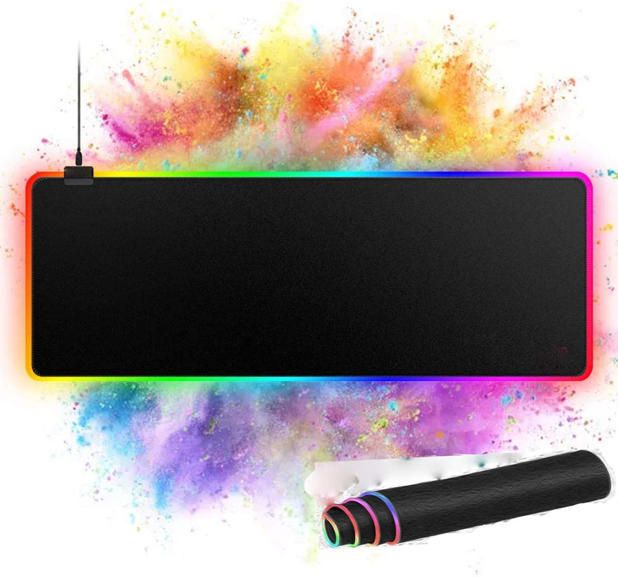 Tappetino per mouse da gioco RGB - T14 Effetti a LED con bordi cuciti resistenti e base in gomma antiscivolo, adatto per MacBook, PC, laptop, scrivania