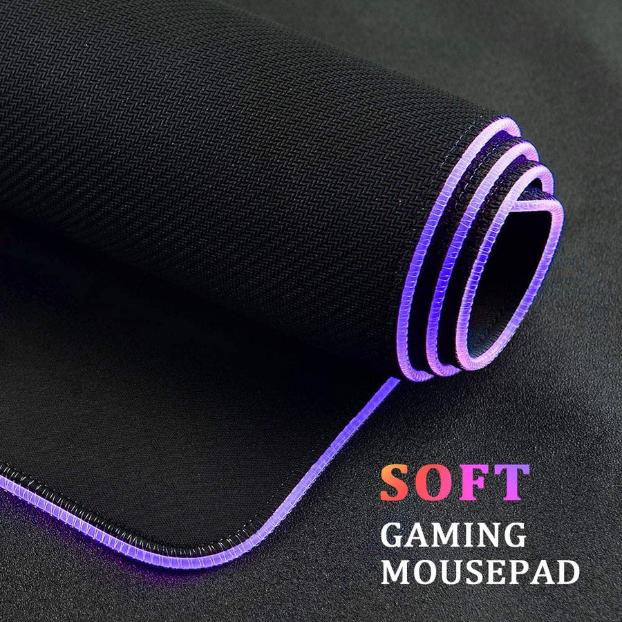 Tappetino per mouse da gioco RGB - T14 Effetti a LED con bordi cuciti resistenti e base in gomma antiscivolo, adatto per MacBook, PC, laptop, scrivania