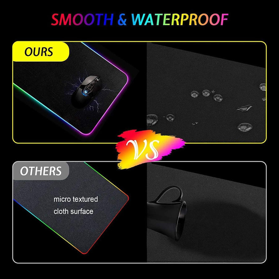 Tappetino per mouse da gioco RGB - T14 Effetti a LED con bordi cuciti resistenti e base in gomma antiscivolo, adatto per MacBook, PC, laptop, scrivania