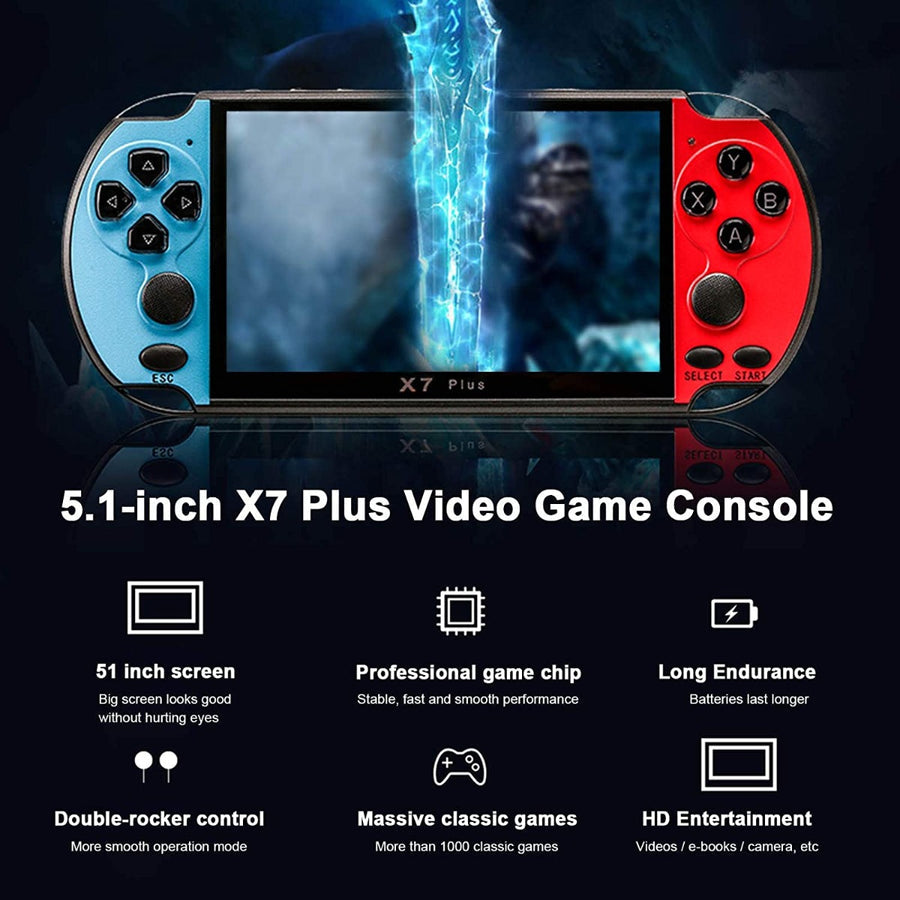 Console per Videogiochi Portatile X7 Plus da 5,1 Pollici 8GB Retro Console per Videogiochi 4K TV- out MP5 HD