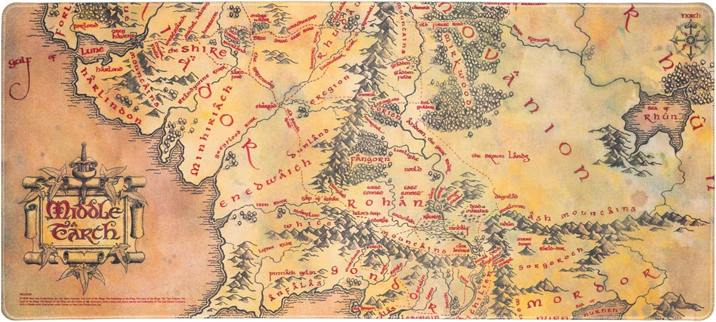 Il Signore degli Anelli Tappetino Tastiera E Mouse Mappa Terra di Mezzo Pc XXL Desk Mat