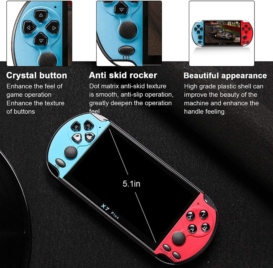 Console per Videogiochi Portatile X7 Plus da 5,1 Pollici 8GB Retro Console per Videogiochi 4K TV- out MP5 HD