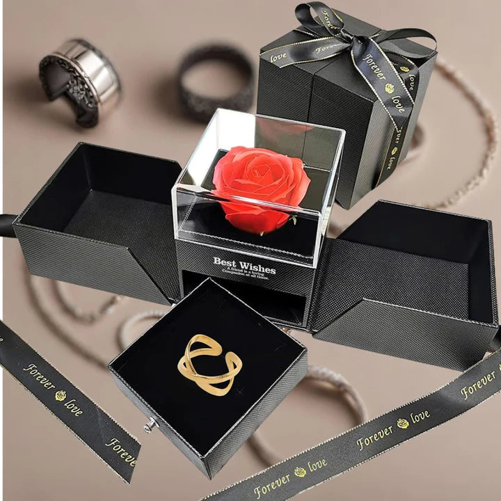 Scatolina Elegante con Rosa Eterna con Gioiello a Scelta, Collana Bracciale o Anello