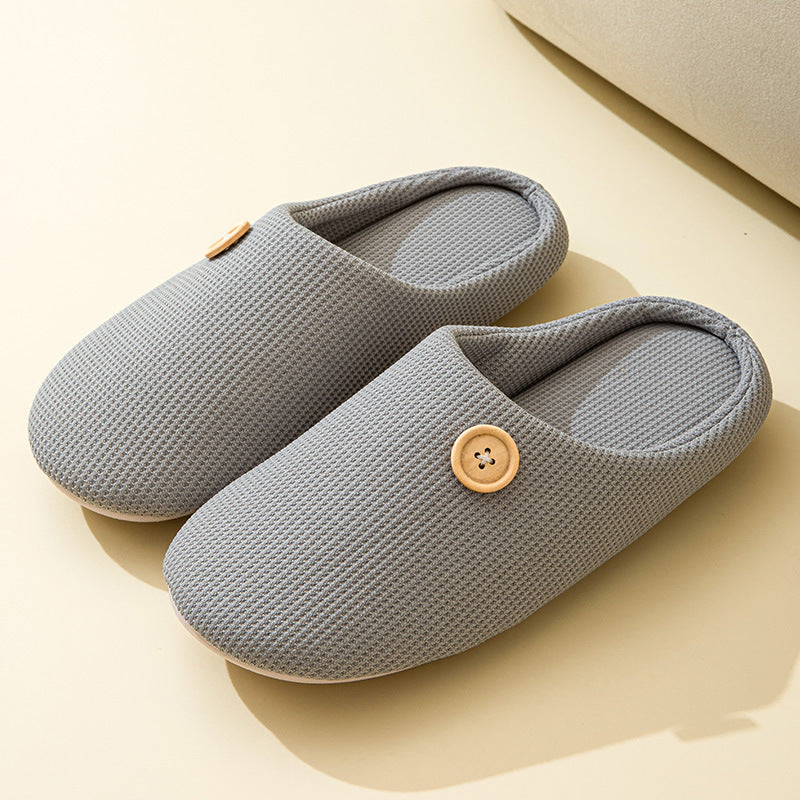 Simple Japanese And Korean Home Silent Four Seasons Soft Bottom Button Warm Interior Home Warm Slippers