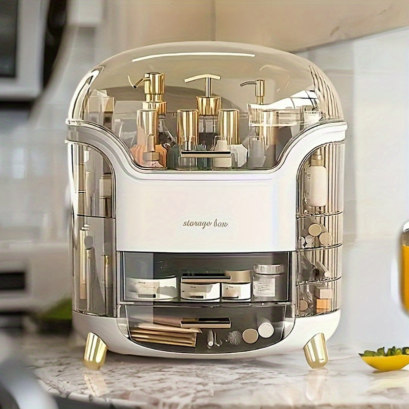 Spacious Multi-Layer Organizer for Cosmetics & Jewelry - Dustproof with Adjustable Drawers, Ideal for Makeup, Art Supplies & Office Essentials - Perfect for Bedroom, Bathroom, or Desk Organization (White & Green)