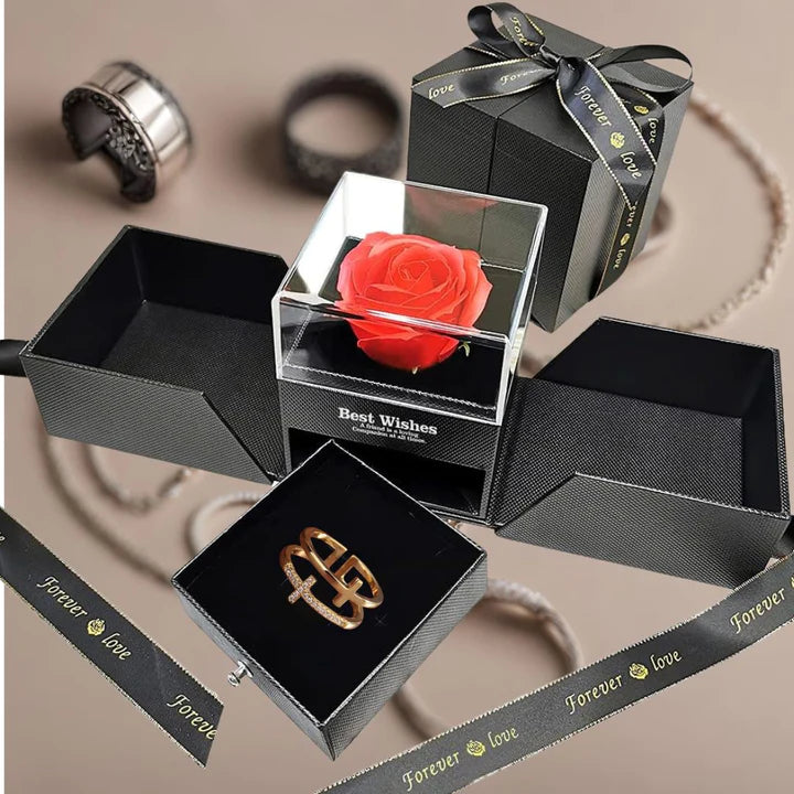 Scatolina Elegante con Rosa Eterna con Gioiello a Scelta, Collana Bracciale o Anello