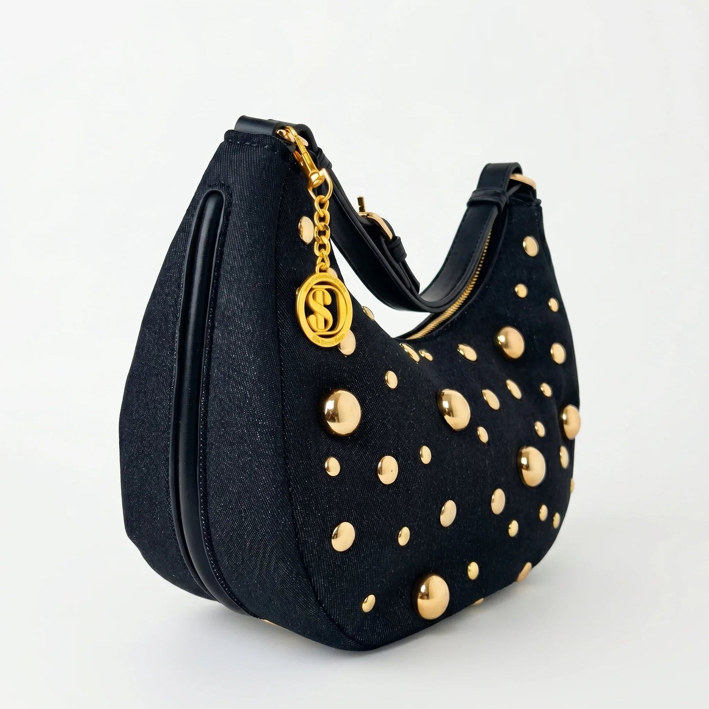 Borsa in Denim con Tracolla Rimovibile e Chiusura a Cerniera