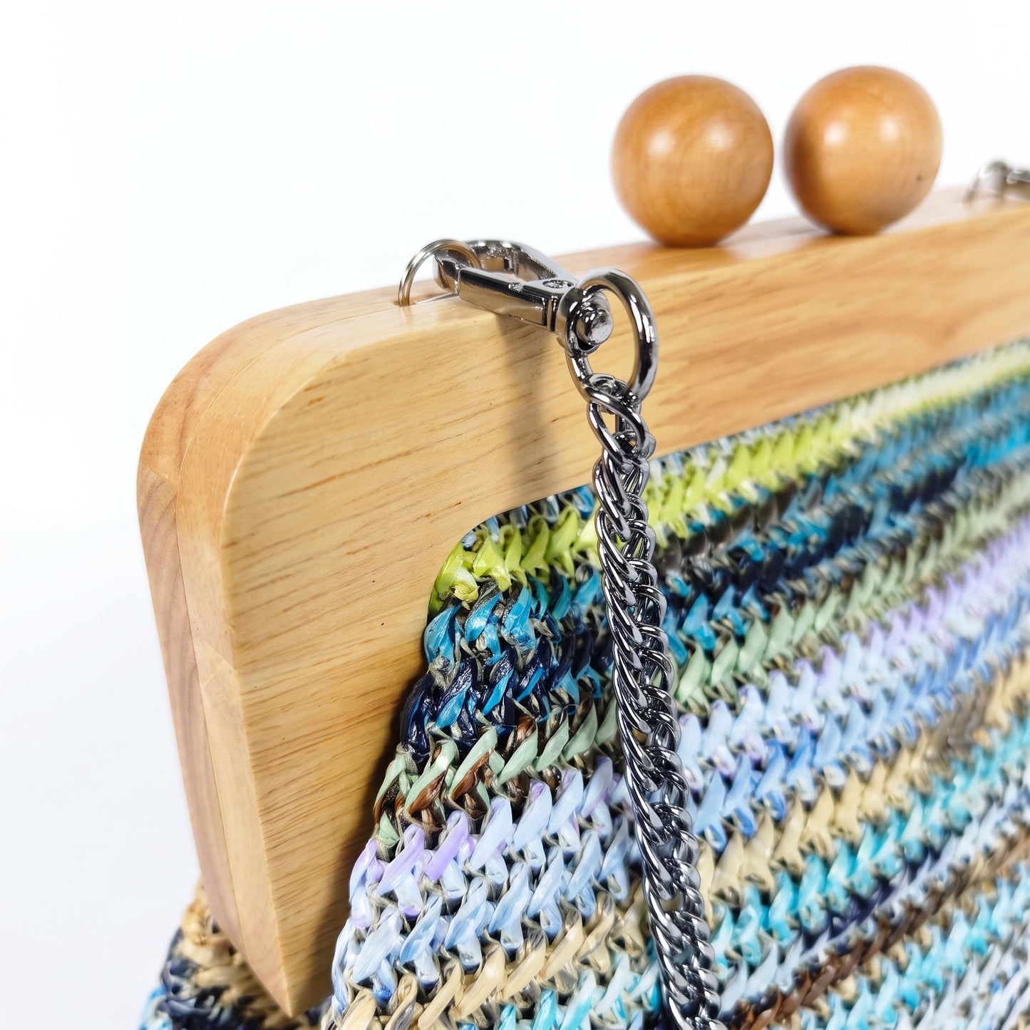 Borsa Caterina a Tracolla in Rafia con Cornice in Legno e Catena Dorata – Stile Donna