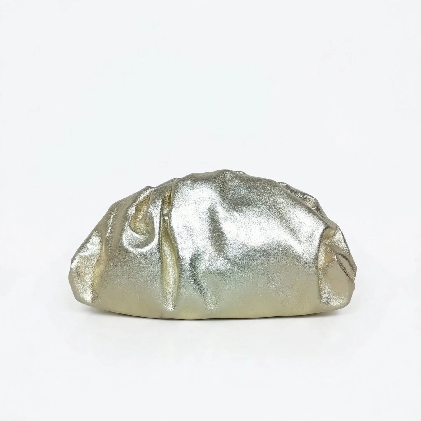 Metallic silver ruched clutch bag with gold chain MS-8799
