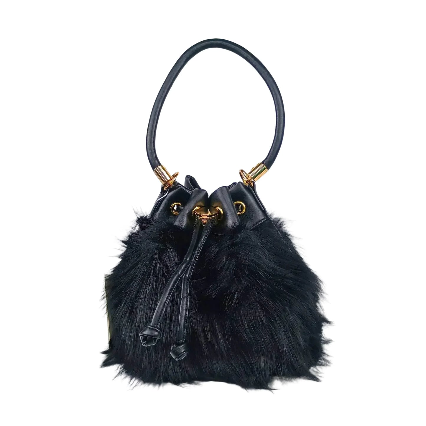 Faux Fur Bucket Bag with Shoulder Strap - MS-8394