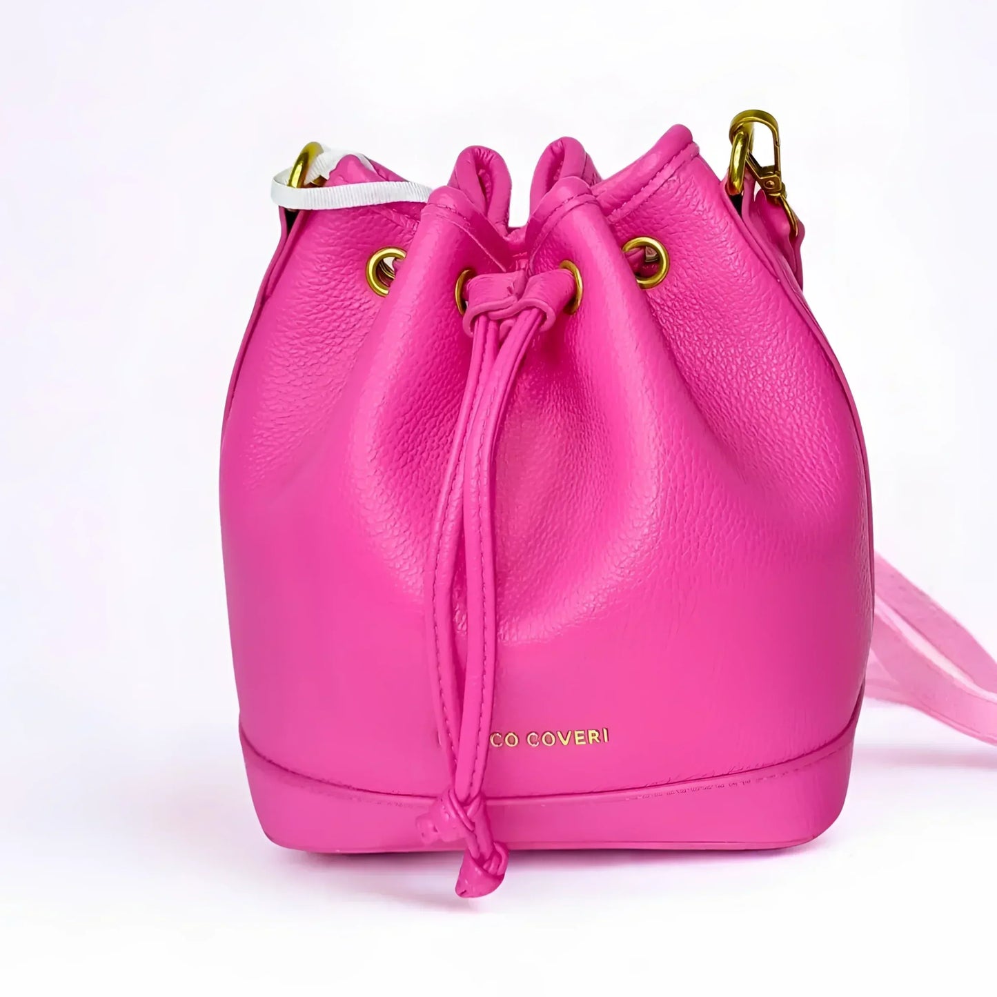 Leather Bucket Bag in Bright Pink and Black - MS-3271