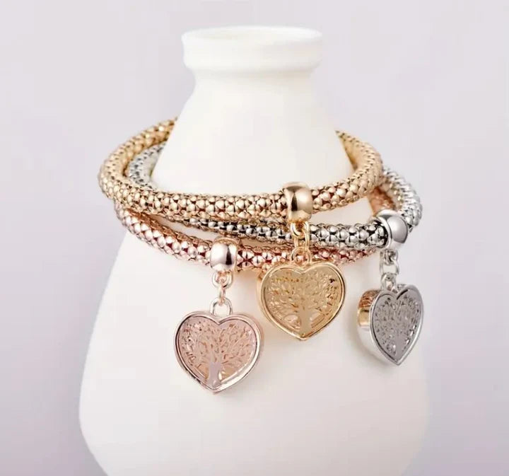 Bracciale con ciondolo Albero Della Vita Tricolore Oro Argento o Rosa