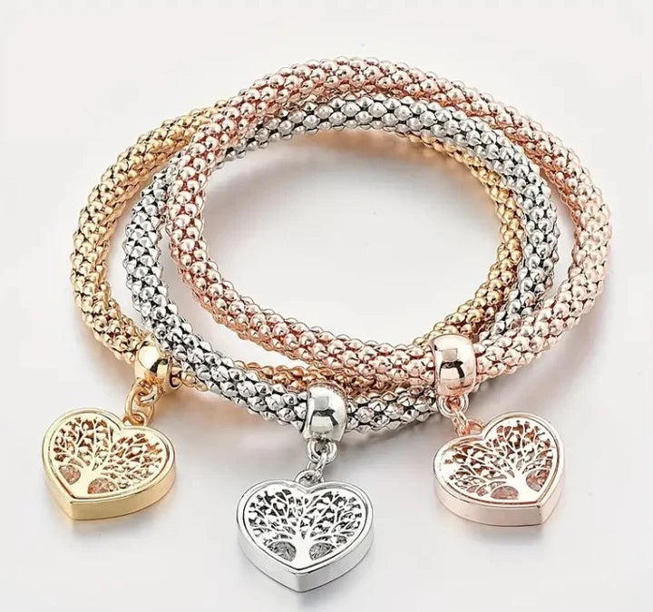 Bracciale con ciondolo Albero Della Vita Tricolore Oro Argento o Rosa