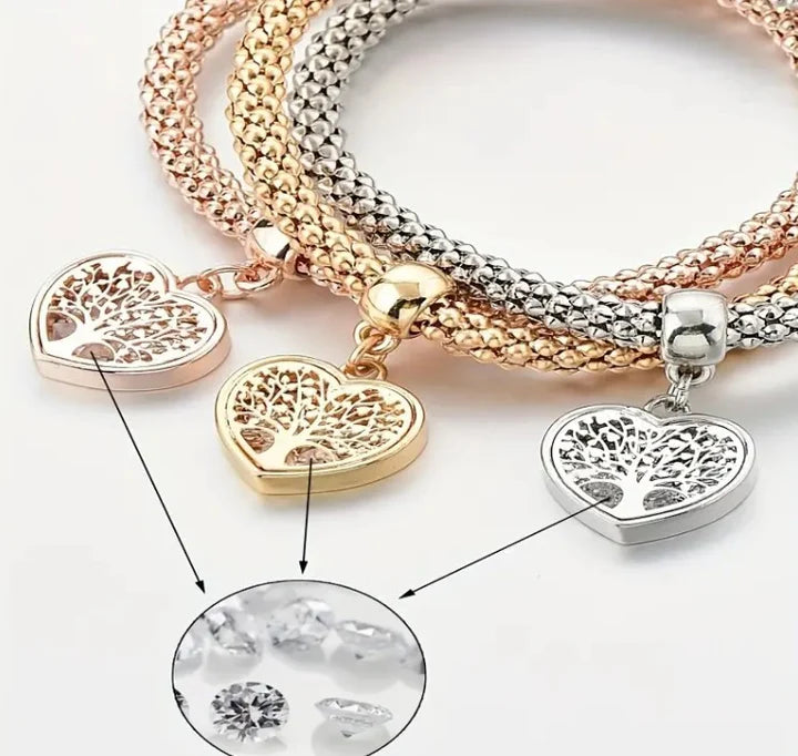 Bracciale con ciondolo Albero Della Vita Tricolore Oro Argento o Rosa