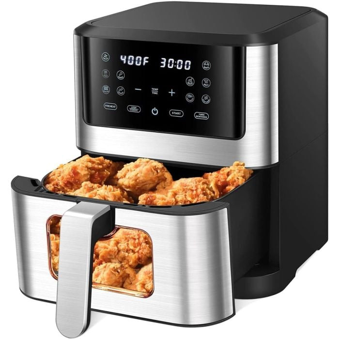 Friggitrice ad aria da 10 litri, friggitrice intelligente 10 in 1 con finestra di cottura visibile, friggitrici ad aria da 1500 W con cestello rimovibile, timer e controllo della temperatura