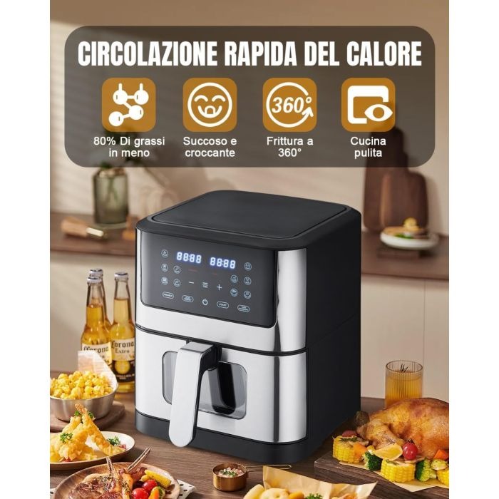 Friggitrice ad aria da 10 litri, friggitrice intelligente 10 in 1 con finestra di cottura visibile, friggitrici ad aria da 1500 W con cestello rimovibile, timer e controllo della temperatura