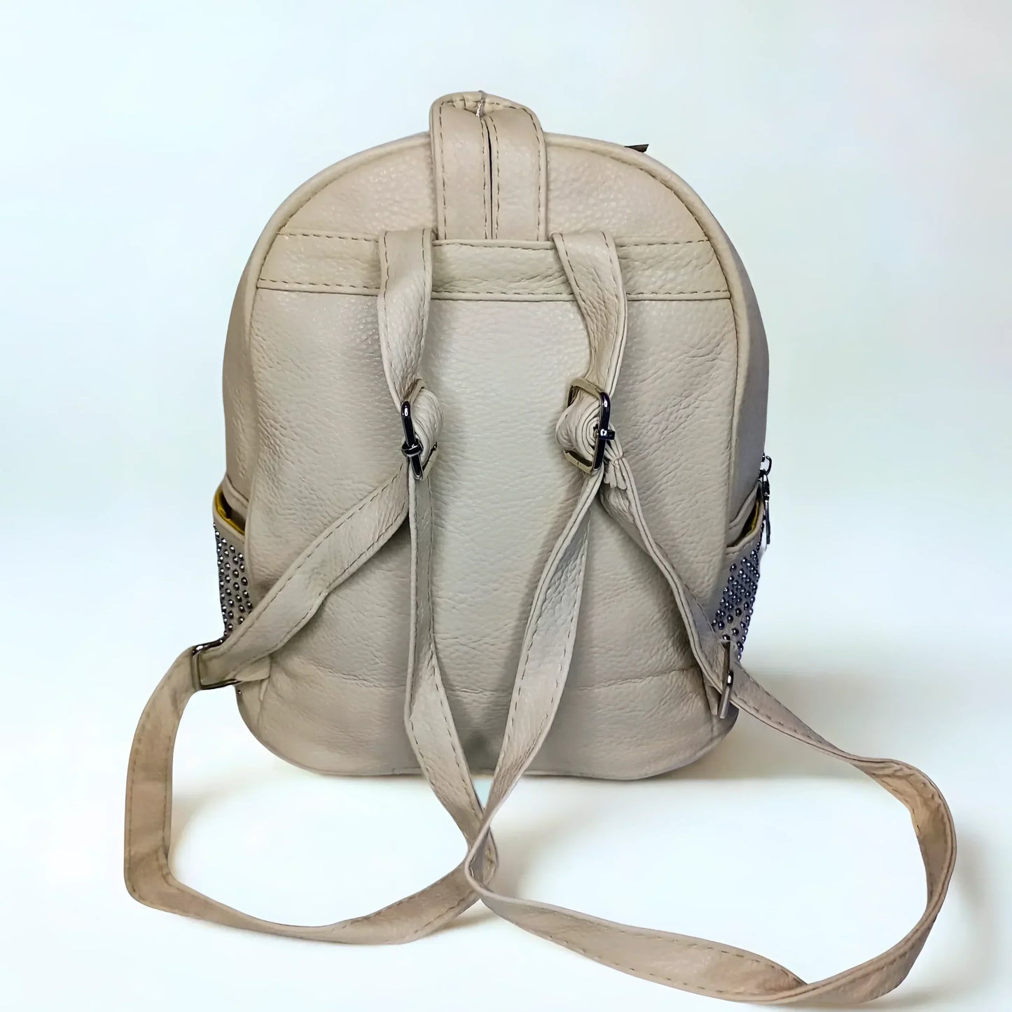 Leather Backpack with Side Pockets - MS-6965