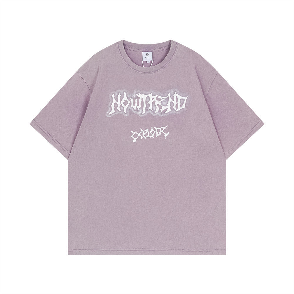 Wash Water Letter Print Short-sleeve T-shirt Punk Street