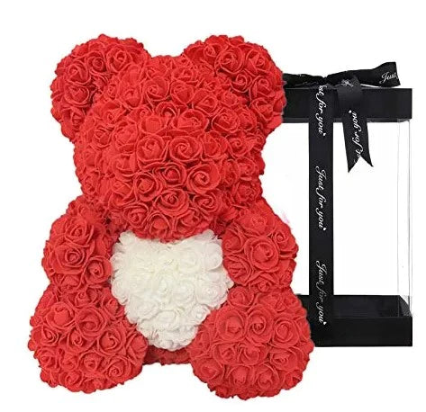Orsetto di Rose Rosse con Cuore Bianco - Innamorati San Valentino