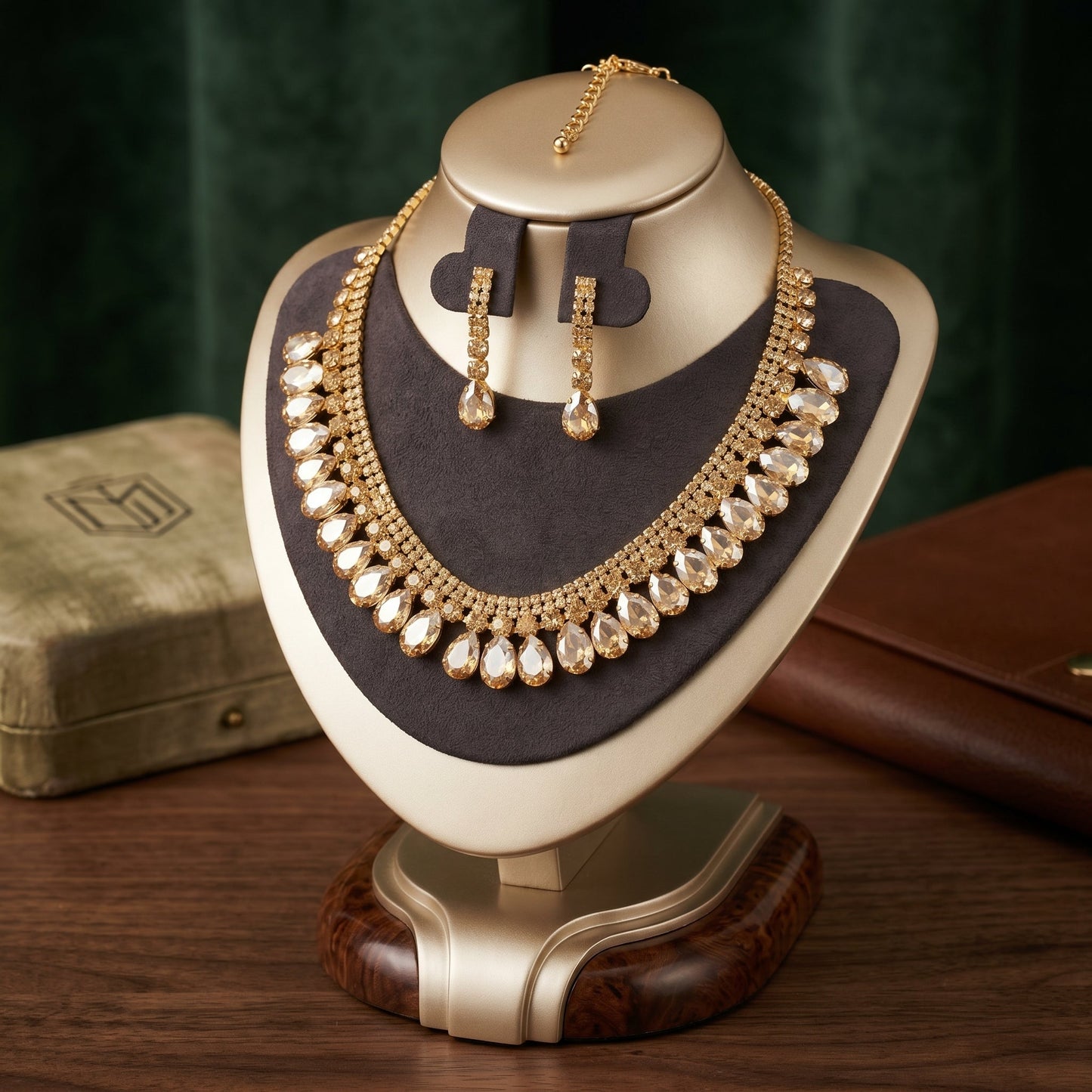 Set Collana e Orecchini Royal Cascade con Cristalli a Goccia