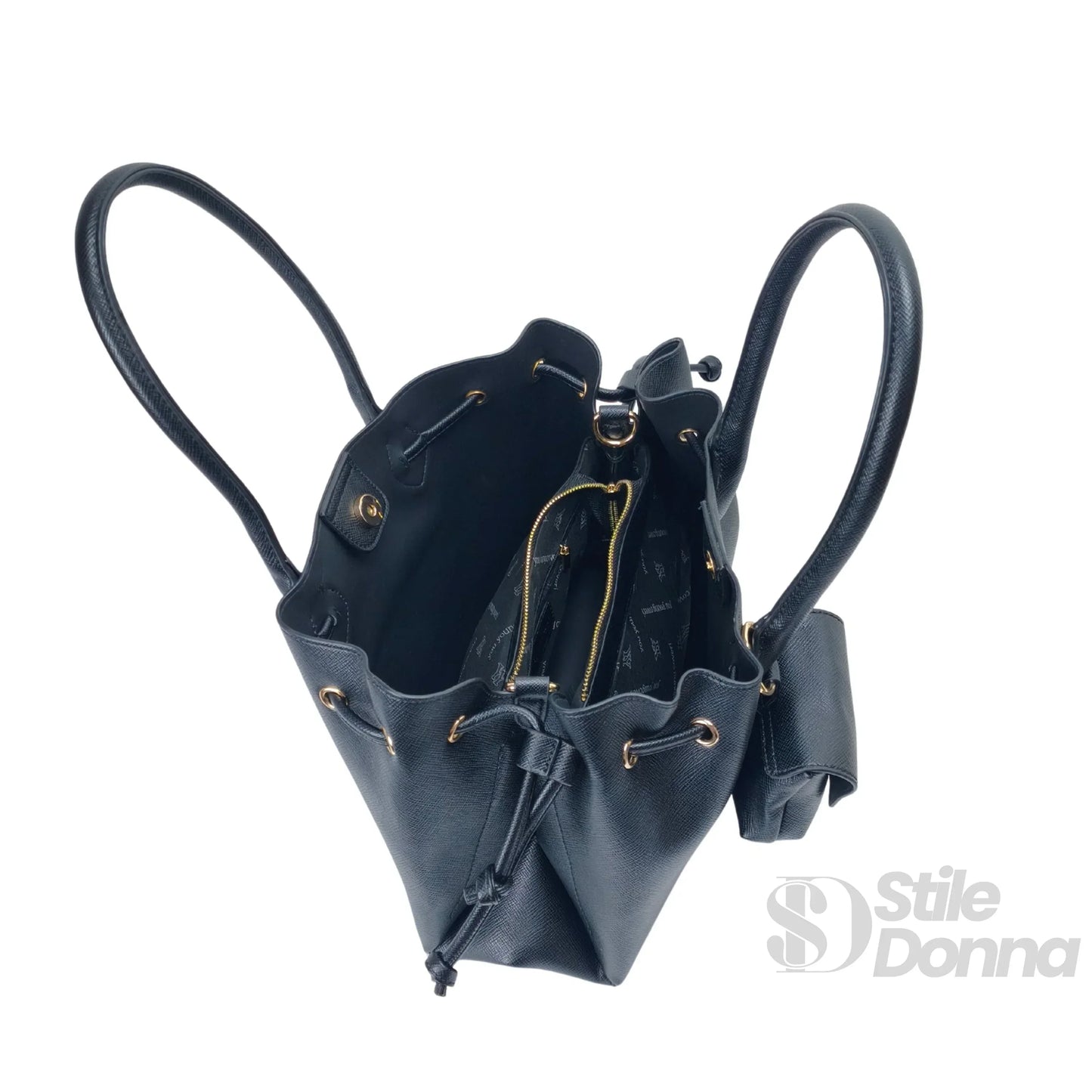 YY Coveri Borsa a Mano Strutturata in Ecopelle Cuoio con Dettagli Oro