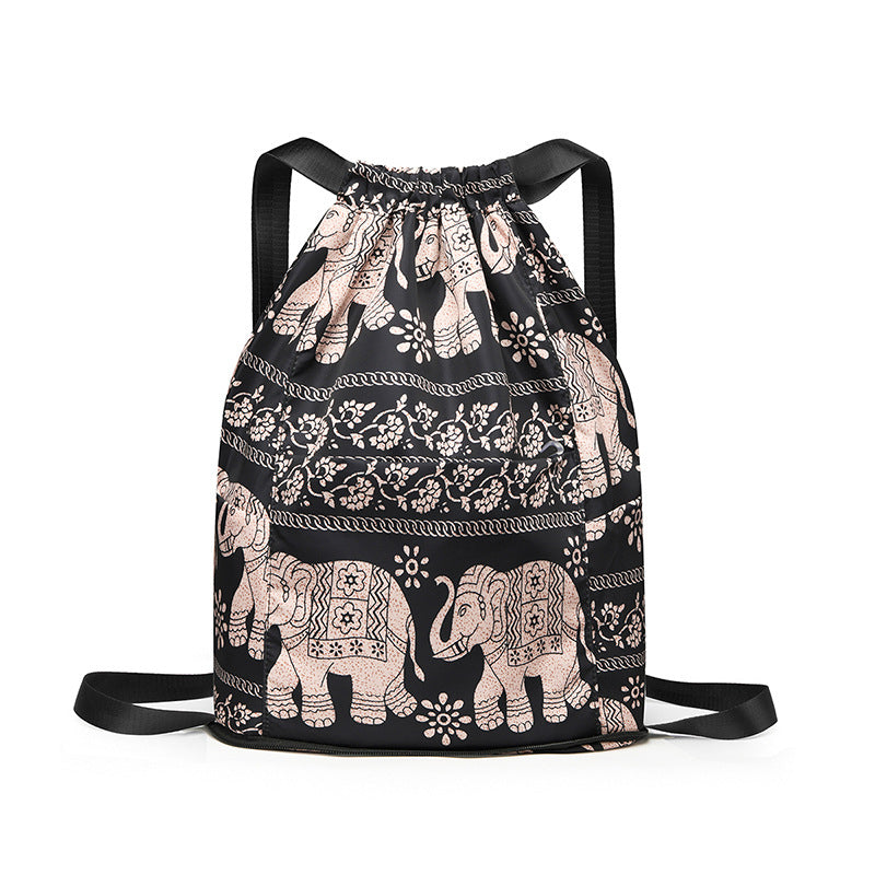 Printed Nylon Large Capacity Foldable Storage Bag Fitness Backpack