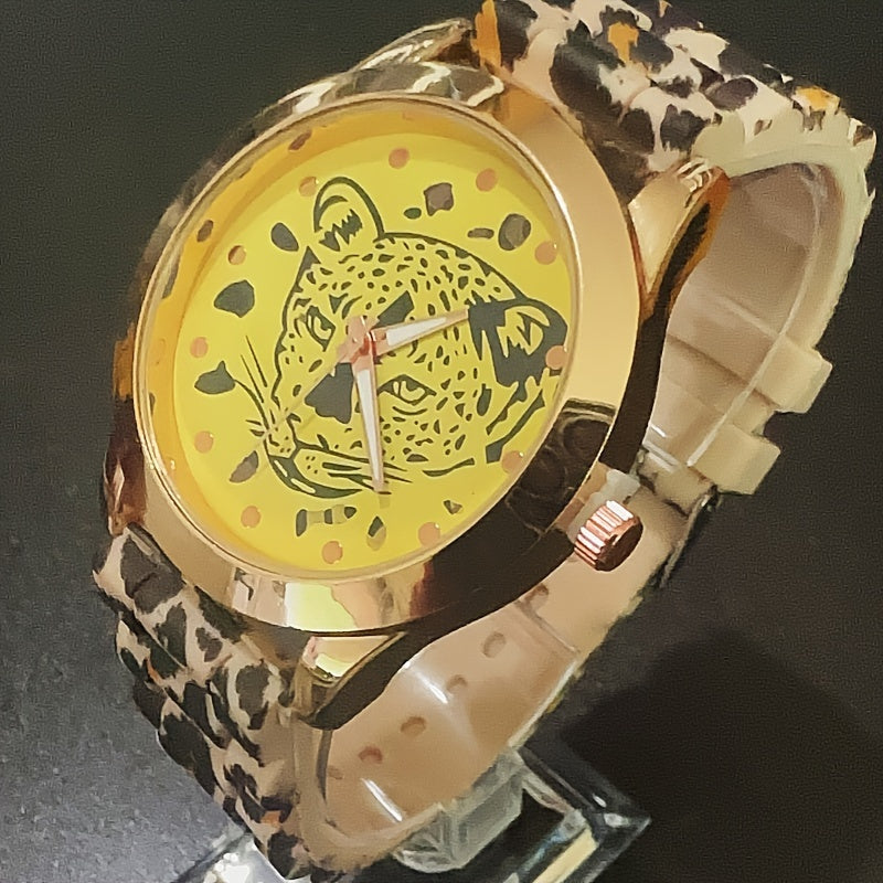 Funky Leopard Print Quartz Watch for Men & Women - Alloy Case, Silicone Band