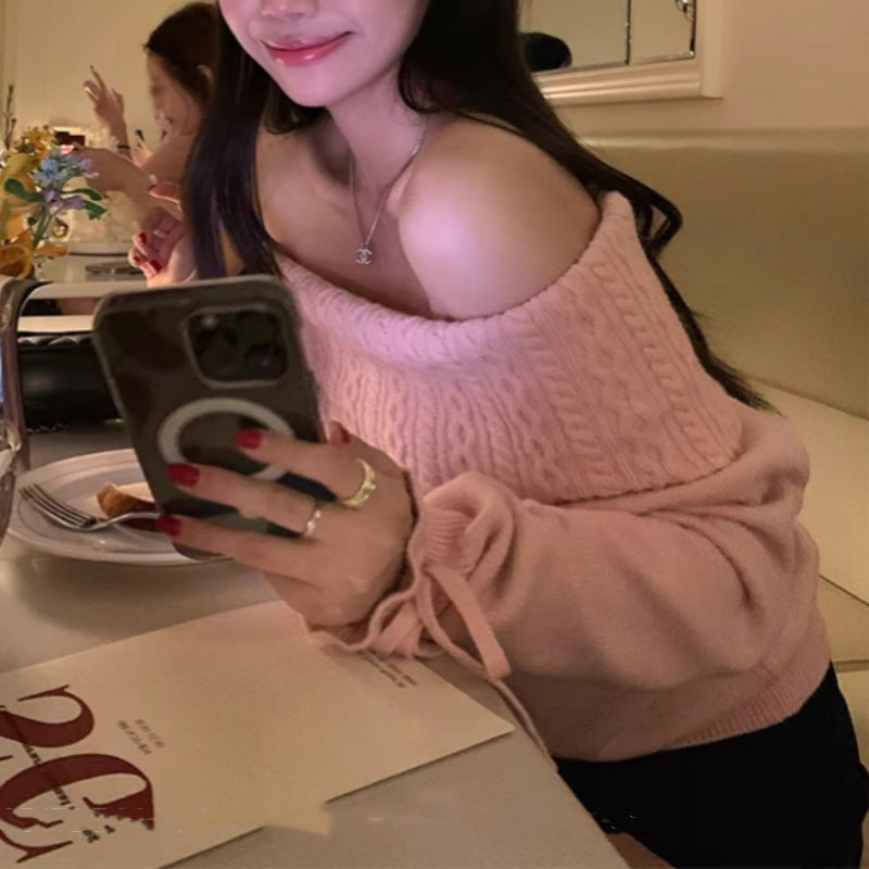 Winter Design Off-the-shoulder Knitted Gentle Sweater