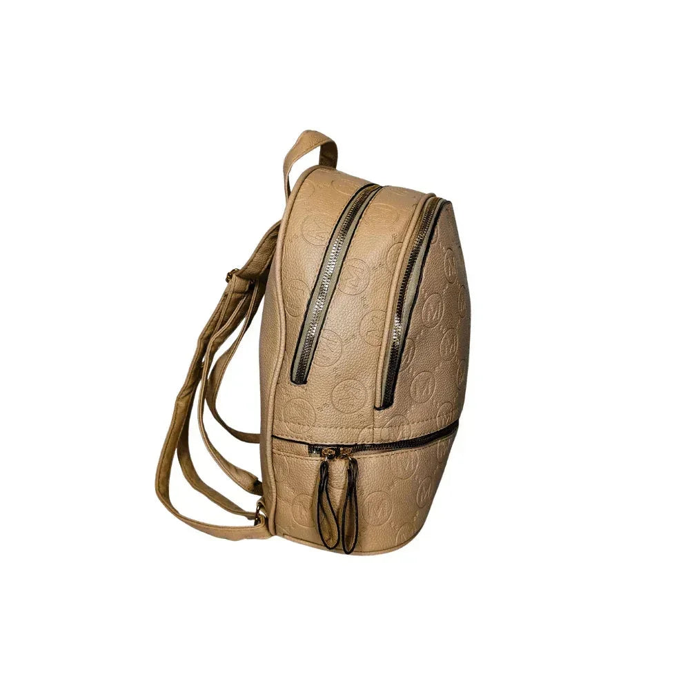 Beige and Black Leather Backpack - MS-4911