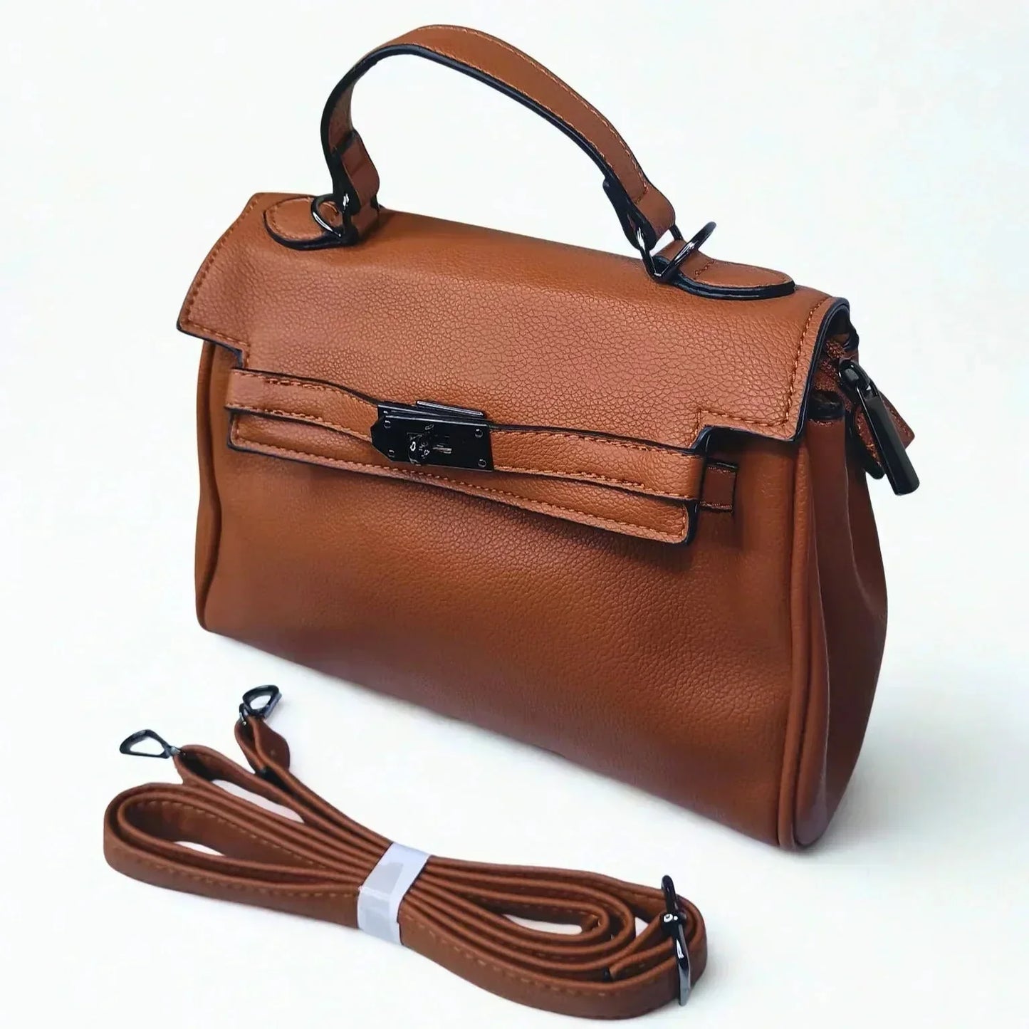 Brown Leather Handbag with removable strap - MS-8800
