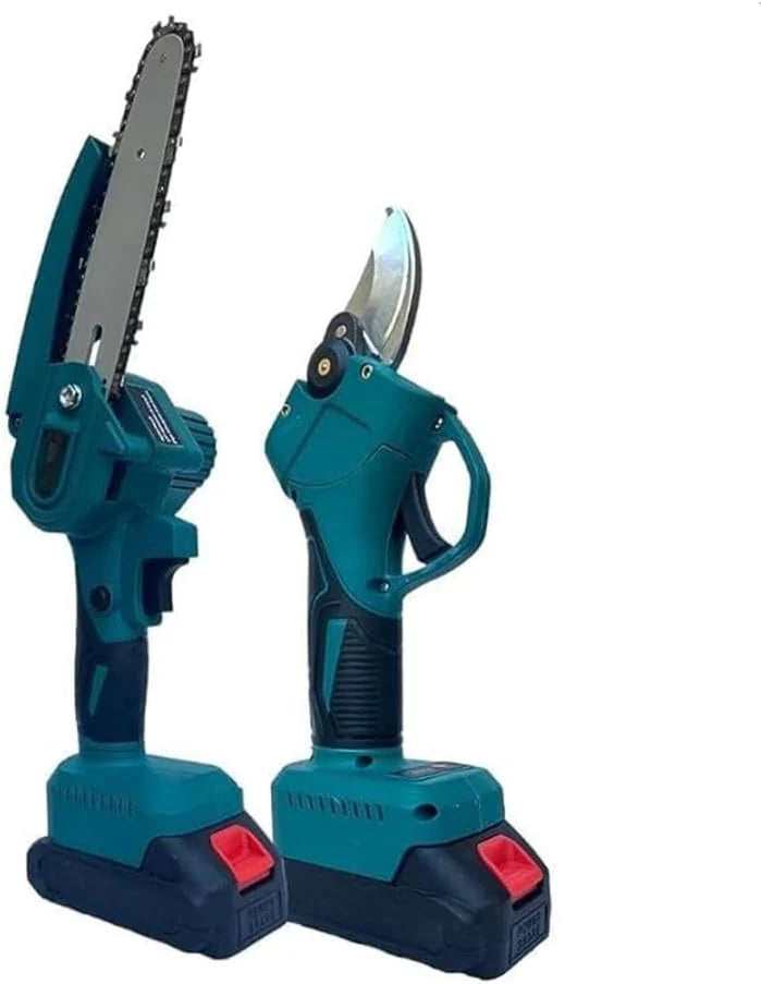 Kit Potatura 2 in 1 Forbice e Mini Motosega a Batteria da 6 Pollici, Con 2 Batterie Ricaricabili e Accessori per Giardinaggio