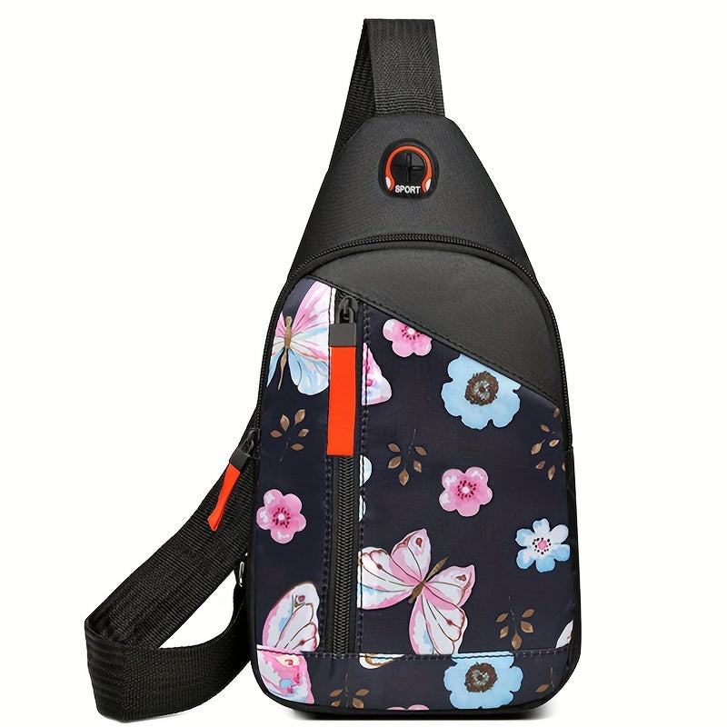 Random Print Oxford Canvas Chest Bag - Men's Casual Style, Adjustable Strap, Non-Washable, Suitable for Outings